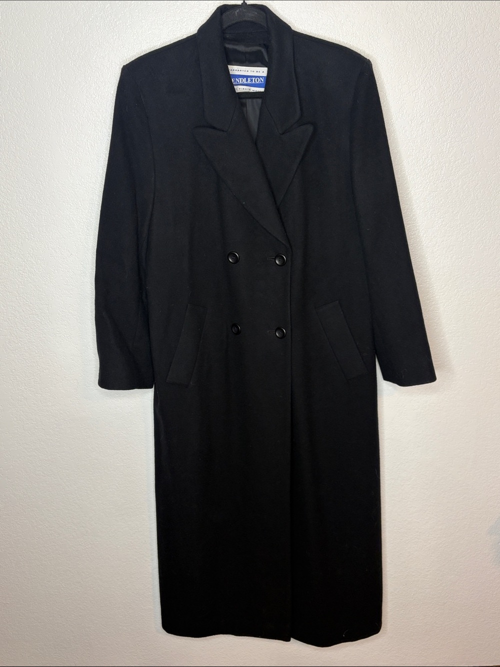Pendleton Black Virgin Wool Double Breasted Full Length Trench Coat Size 1